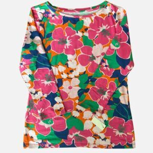Talbots Tropical Floral 3/4 Sleeve Stretch Cotton Top Size S NWT